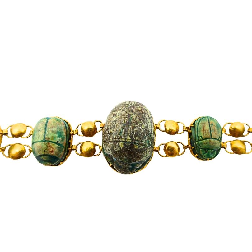18K Gold Bracelet  Ancient Egyptian Scarabs For Sale 2