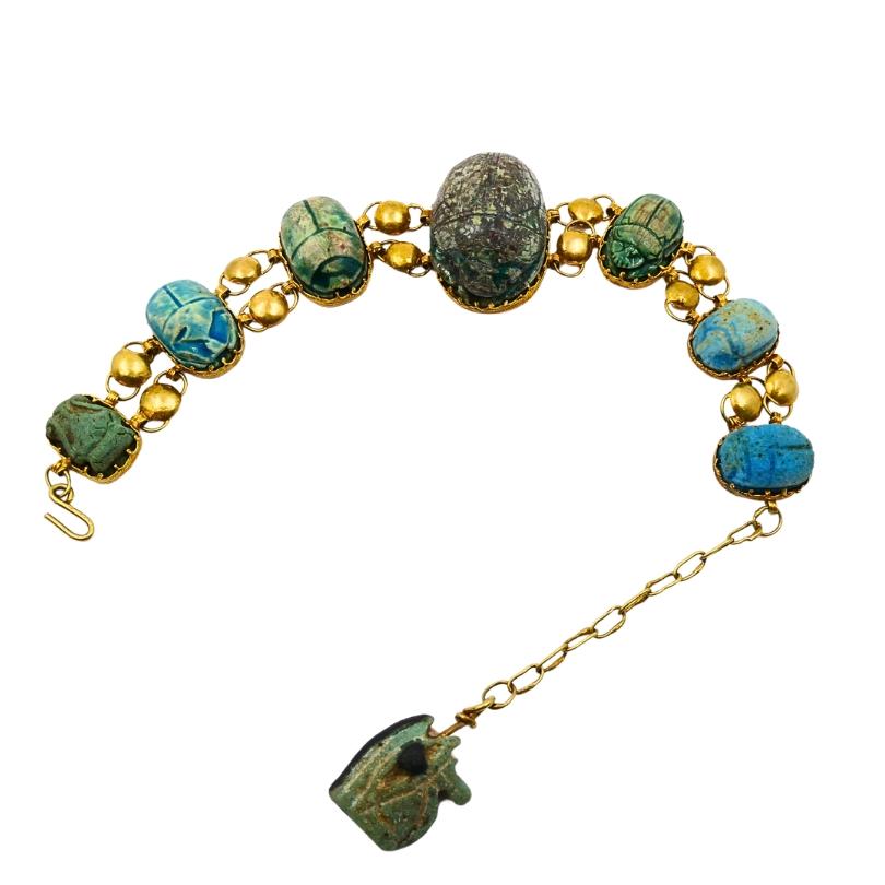 18K Gold Bracelet  Ancient Egyptian Scarabs For Sale 4