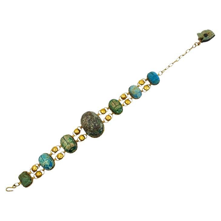18K Gold Bracelet  Ancient Egyptian Scarabs For Sale