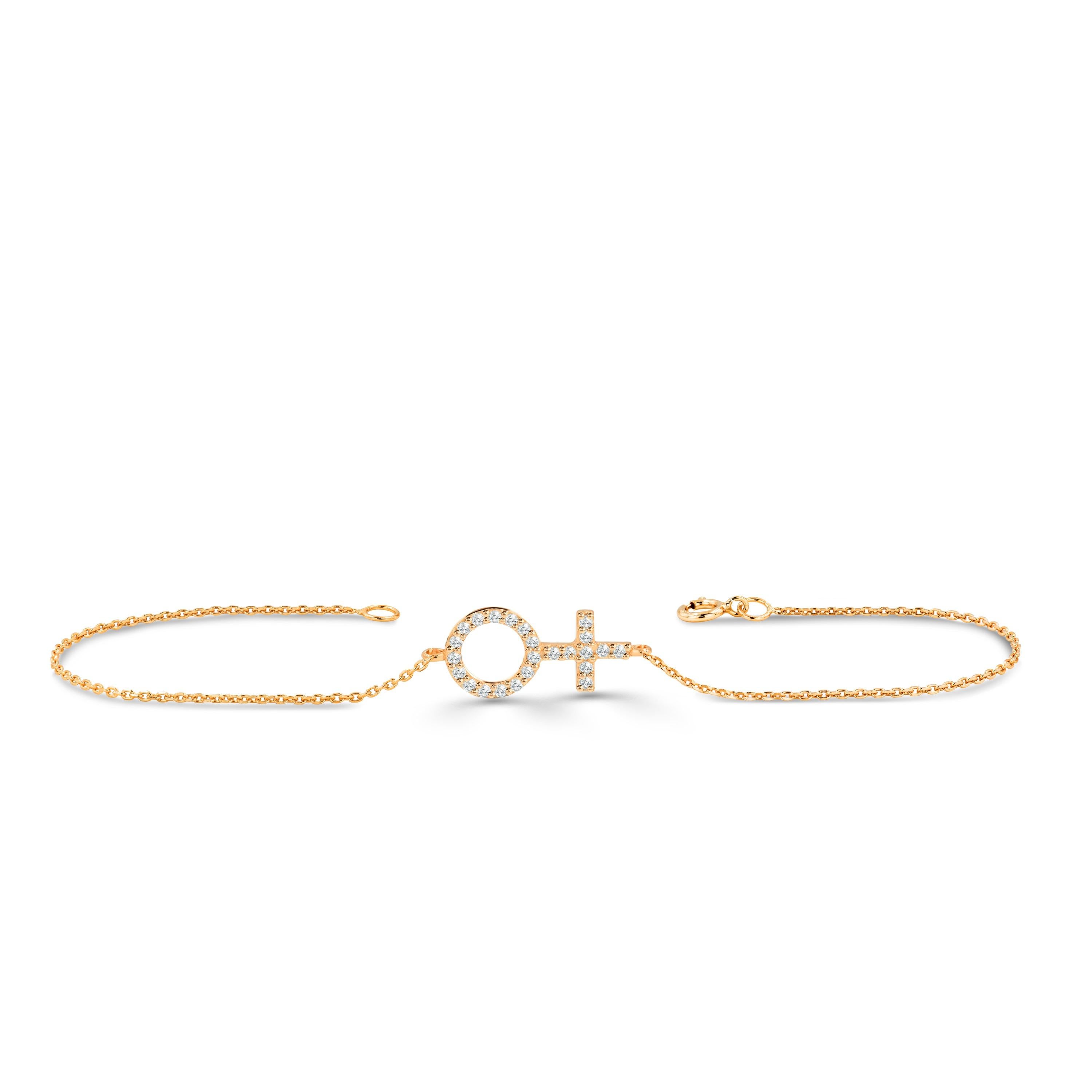 Beautiful and elegant, this female symbol bracelet is made with pure gold and consists of genuine and natural diamonds. The diamonds are hand selected by me to ensure quality. This bracelet is carefully handcrafted by our artisans with love made in