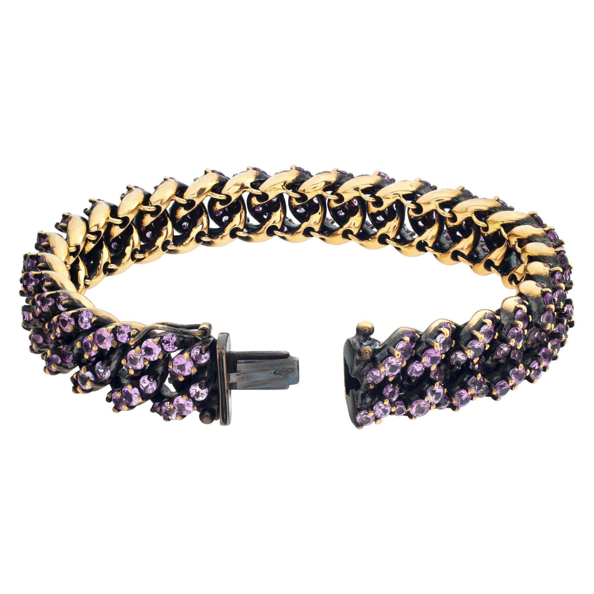 Women's or Men's 18k Gold Bracelet Wiith over 2 Carats Round Brilliant Cut Pink Sapphire