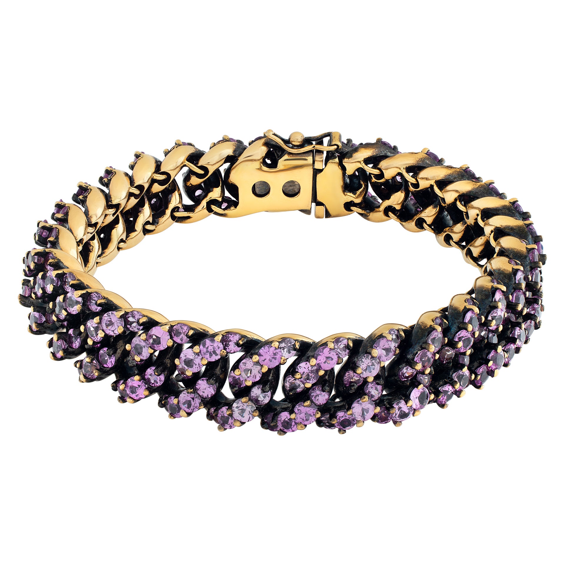 18k Gold Bracelet Wiith over 2 Carats Round Brilliant Cut Pink Sapphire