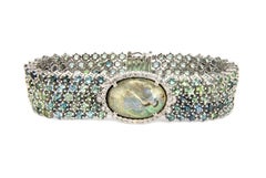 18K Gold Bracelet with Green Tourmaline, Diamond and Abalone - Handmade Unisex