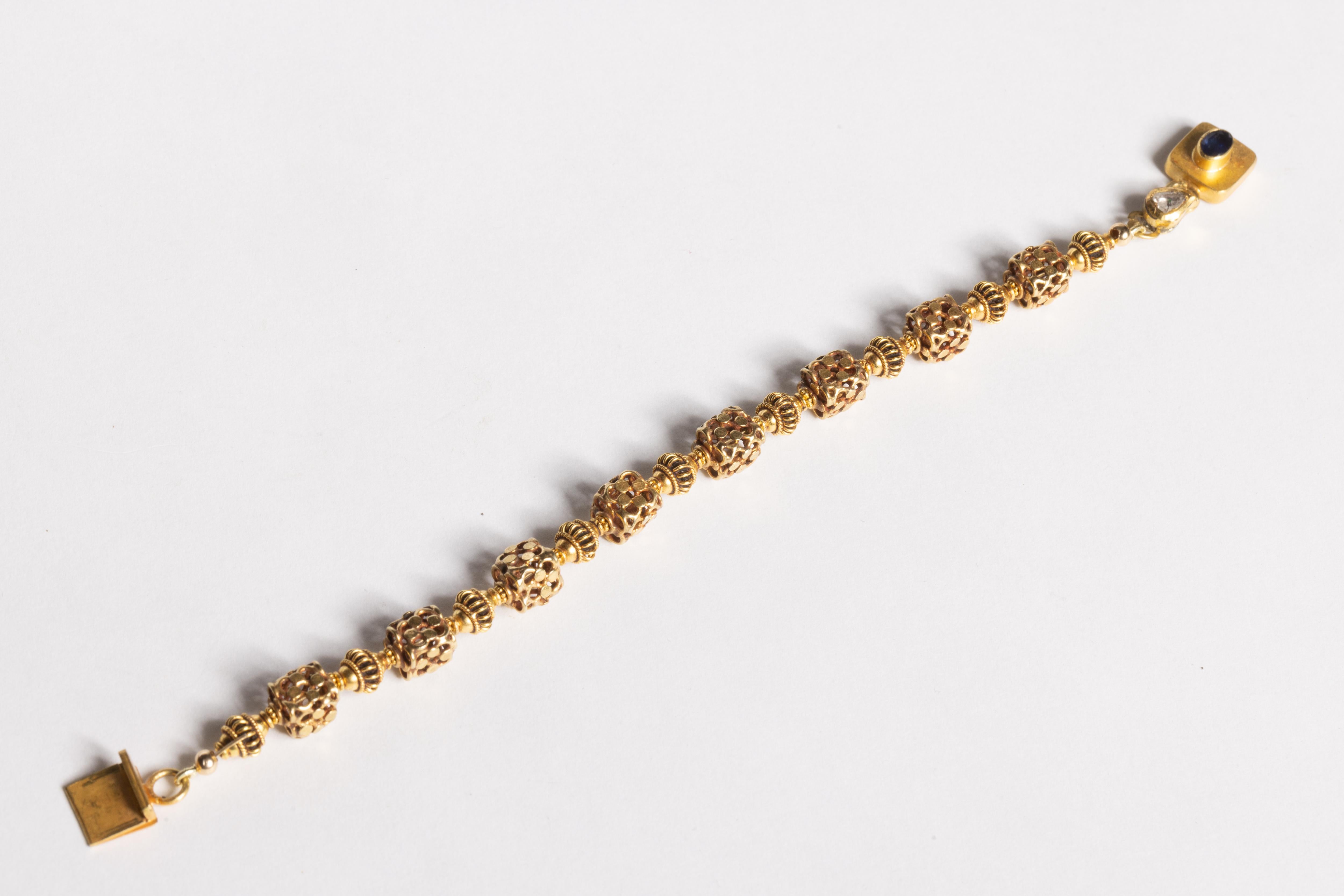 Oval Cut 18K Gold Bracelet with Sapphire and Diamond Clasp by Deborah Lockhart Phillips For Sale
