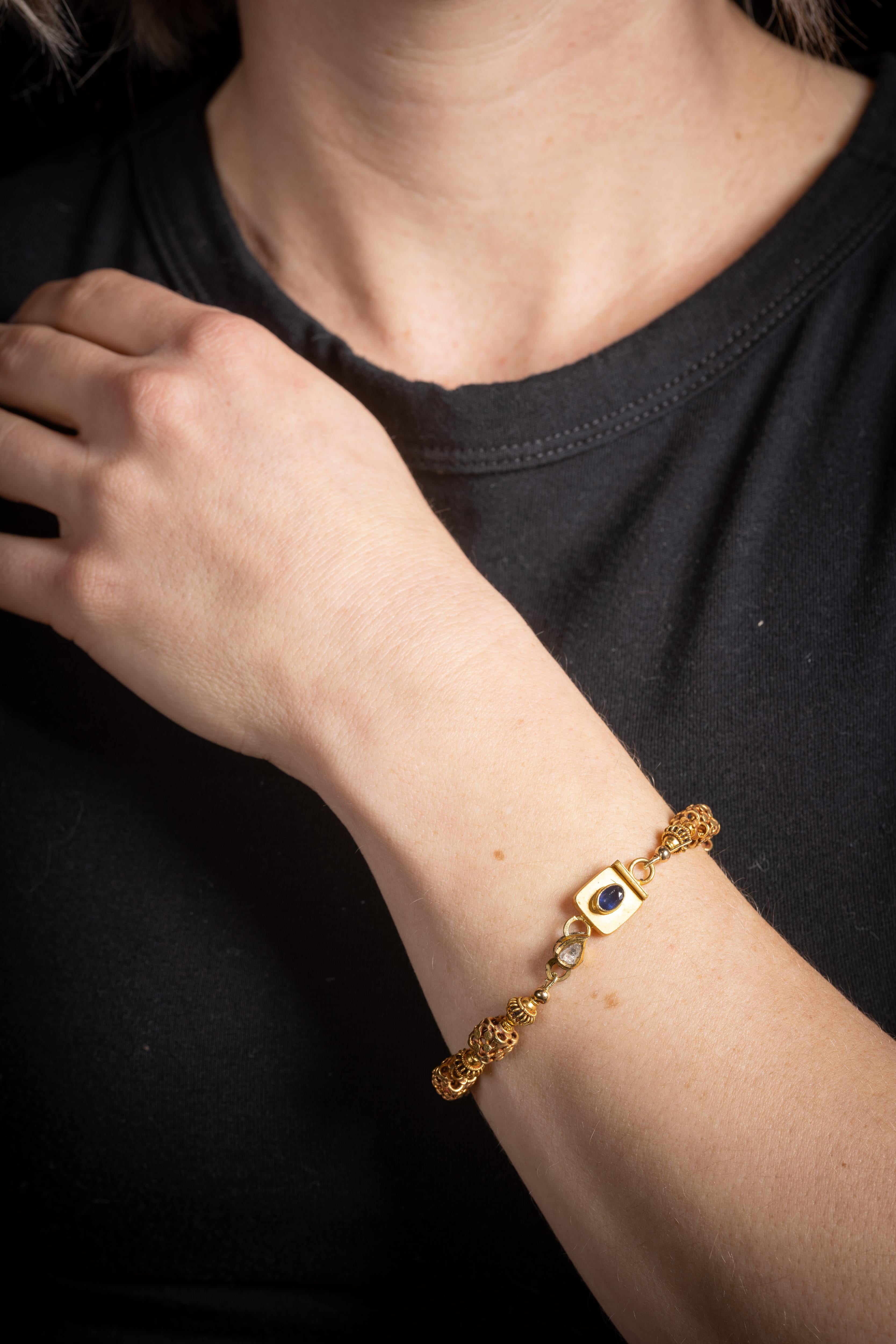 18K Gold Bracelet with Sapphire and Diamond Clasp by Deborah Lockhart Phillips For Sale 1