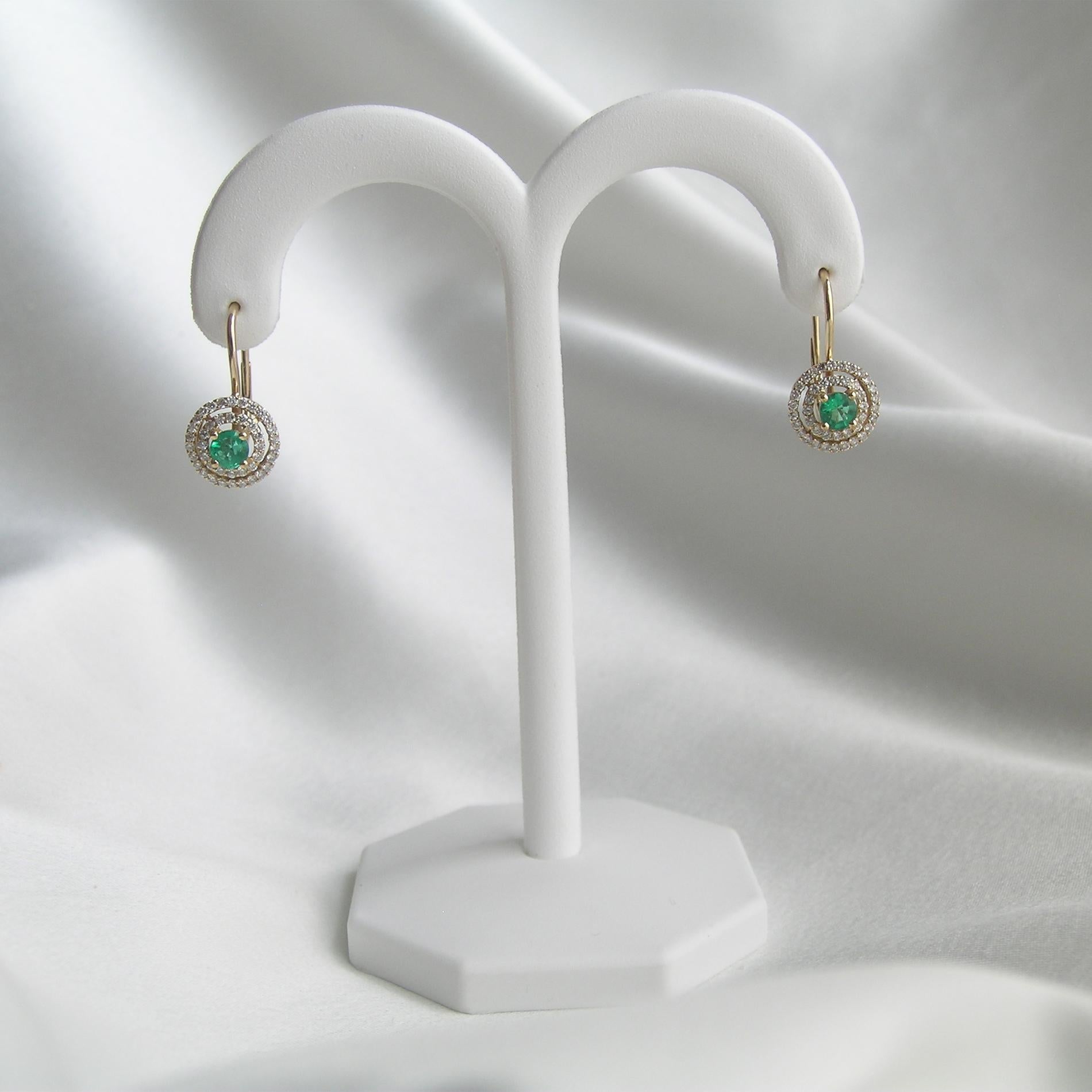Women's 18 Karat Gold, Columbian Emerald and Diamond Earrings For Sale