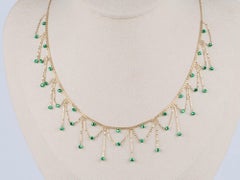 18K Gold Bright Green Bead Lace Necklace 5.44g R4637