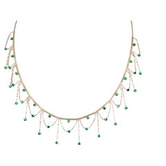 18K Gold Bright Green Bead Lace Necklace 5.44g R4637