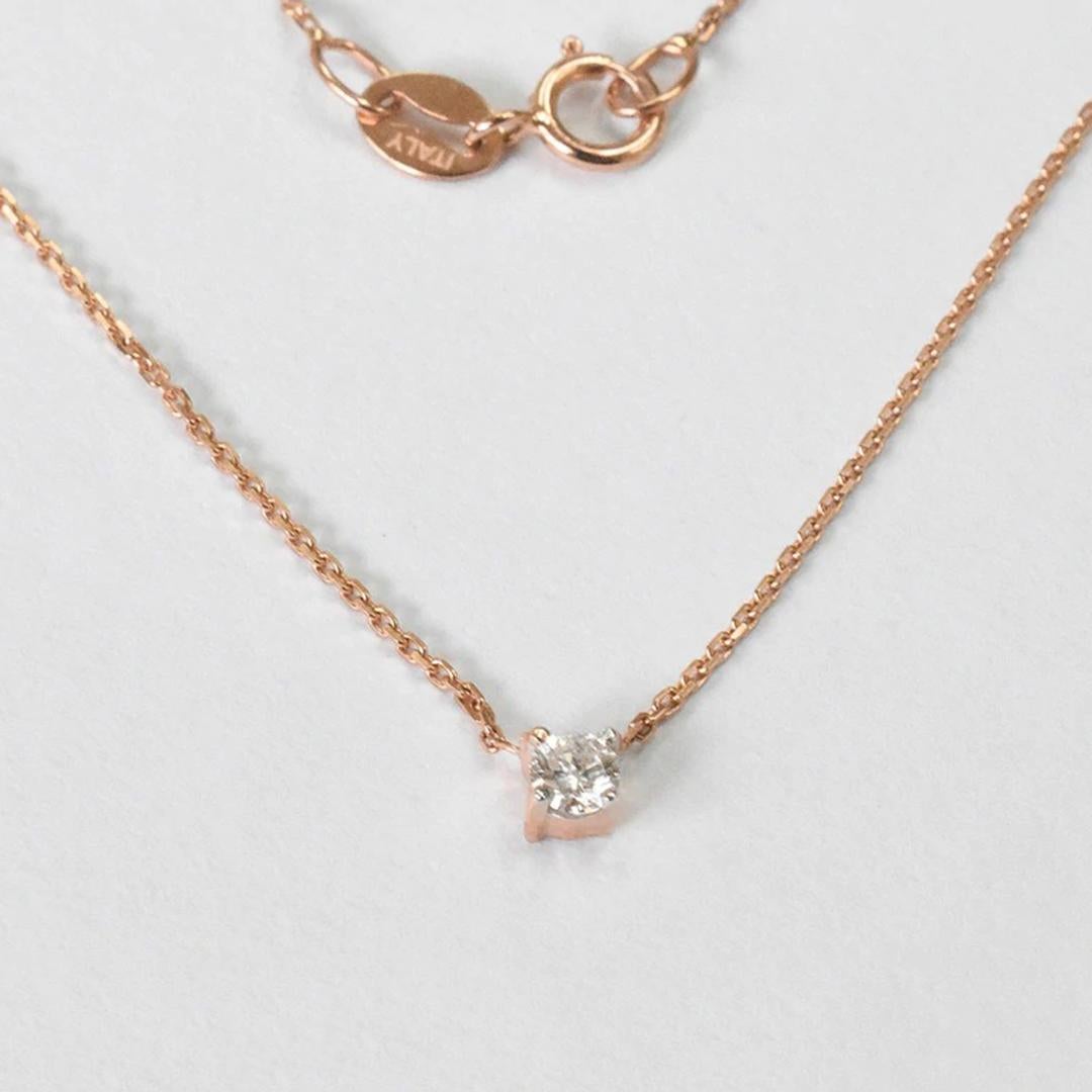 Modern 18k Gold Brilliant Cut Round Solitaire Diamond Bridal Necklace For Sale