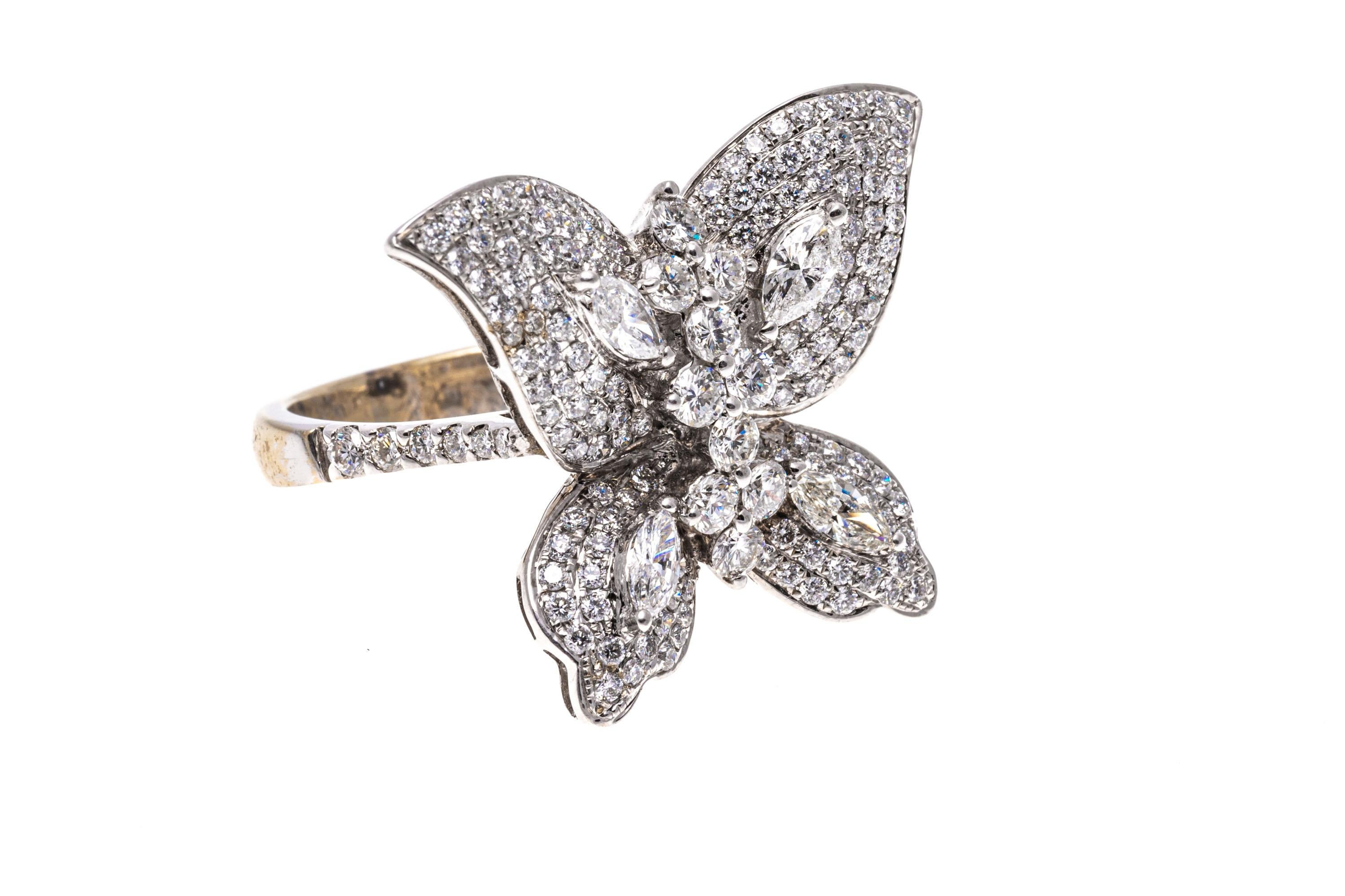 Contemporary 18k Gold Brilliant Diamond Set Butterfly Ring, App. 1.15 TCW For Sale