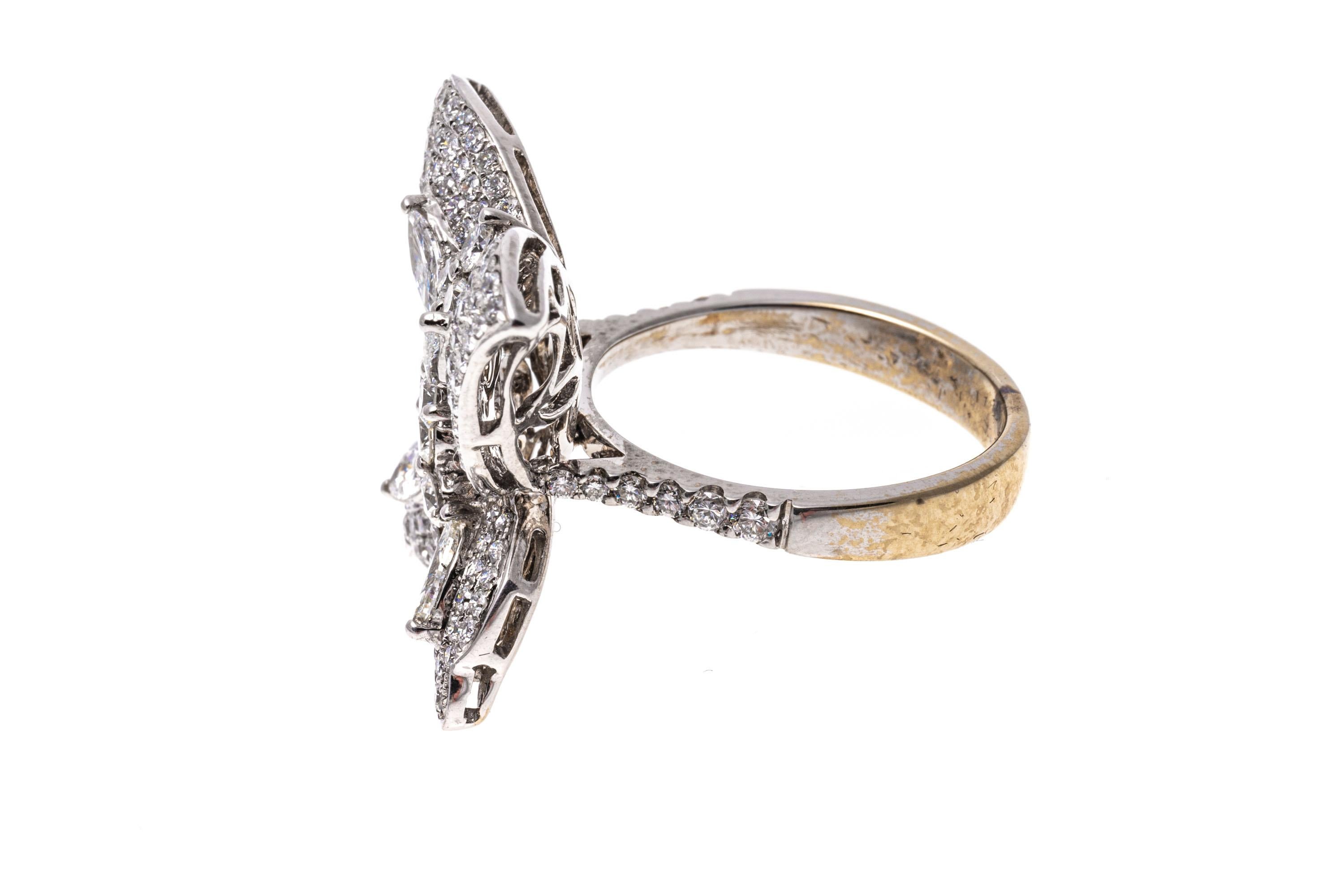 Round Cut 18k Gold Brilliant Diamond Set Butterfly Ring, App. 1.15 TCW For Sale