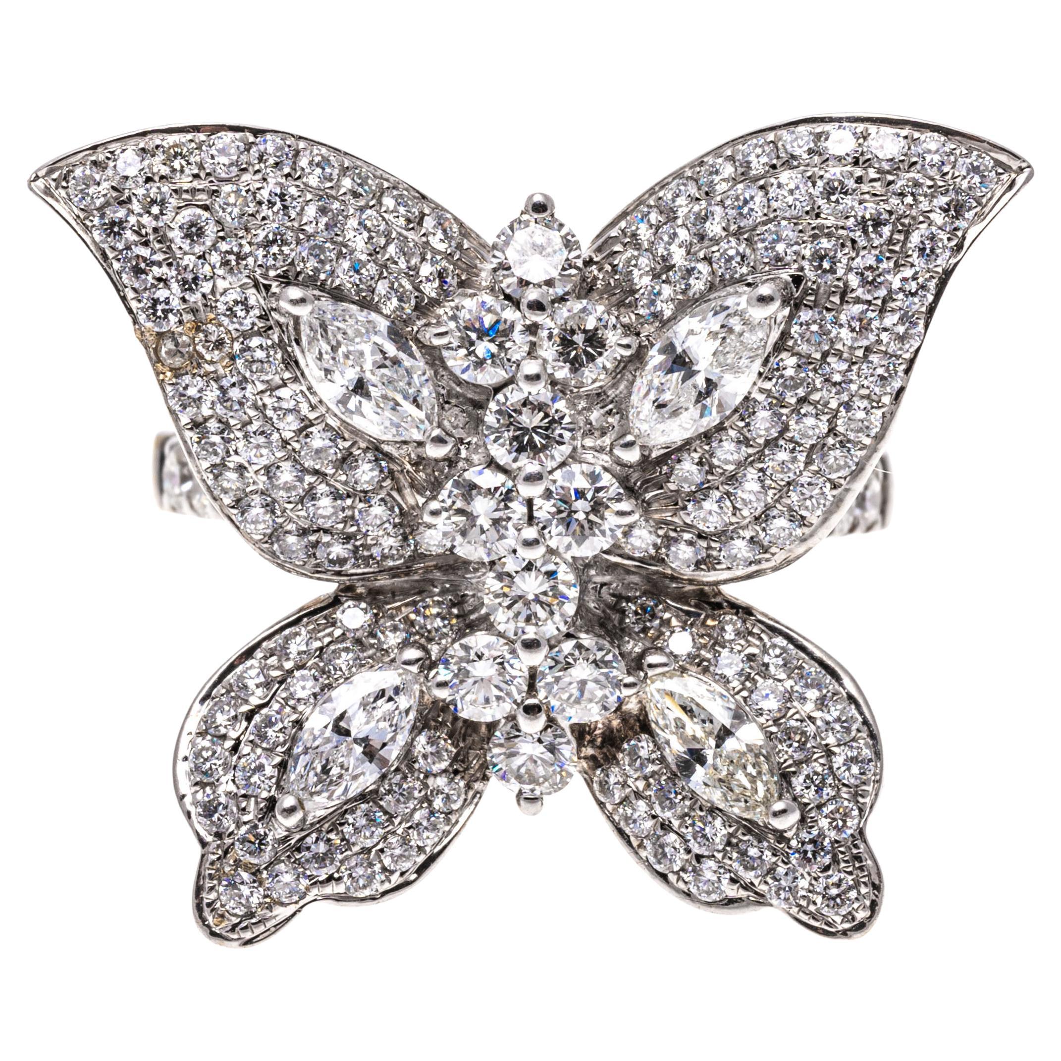 18k Gold Brilliant Diamond Set Butterfly Ring, App. 1.15 TCW For Sale