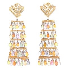 18K Gold Briolette Sapphire & Diamond Chandelier Earrings