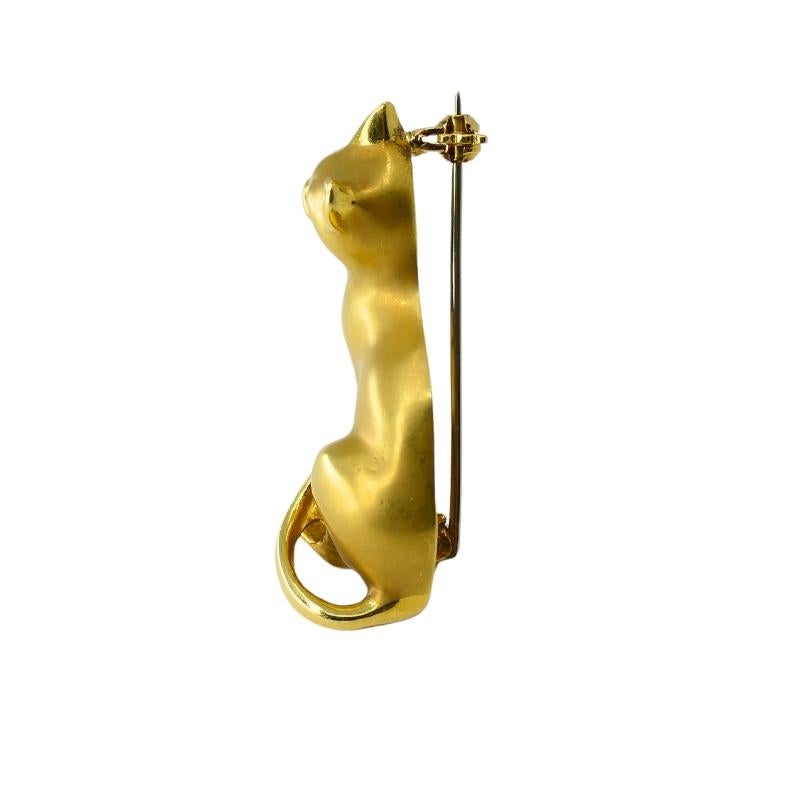 18k Gold Brooch Vintage Cat Pin Gemstones In Excellent Condition For Sale In Beverly Hills, CA