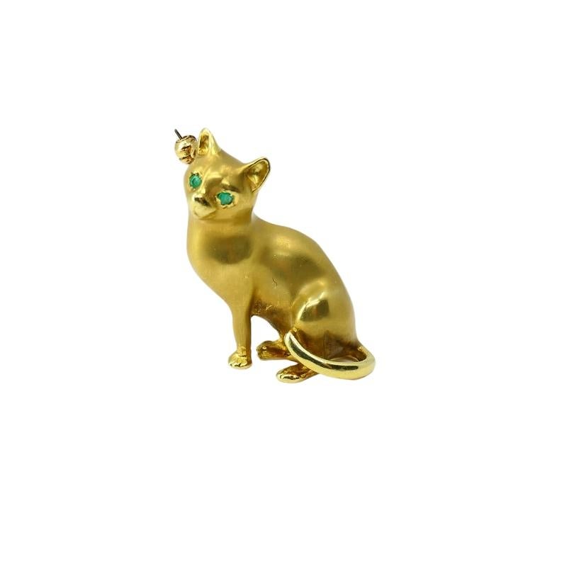 Women's or Men's 18k Gold Brooch Vintage Cat Pin Gemstones For Sale