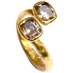 18k Gold Brown Diamond Ring - Double Diamond Open Ring