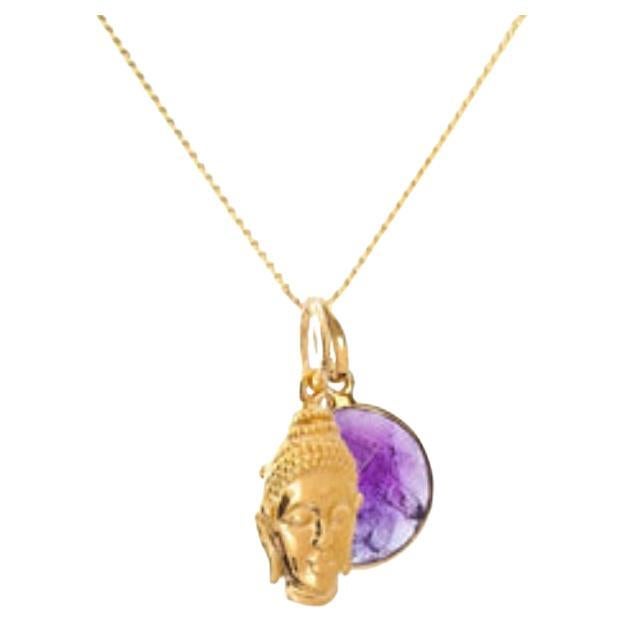 18K Gold Buddha Amulet + Amethyst Crown Chakra Pendant Necklace For Sale
