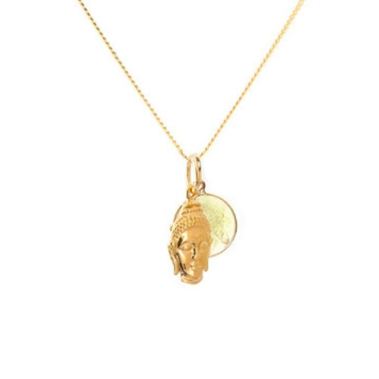 18K Gold Buddha Amulet + Green Onyx Heart Chakra Pendant Necklace For Sale 1