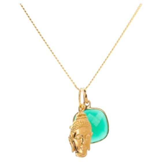 18 Karat Gold Buddha Amulet + Grüner Onyx Herz Chakra Anhänger Halskette