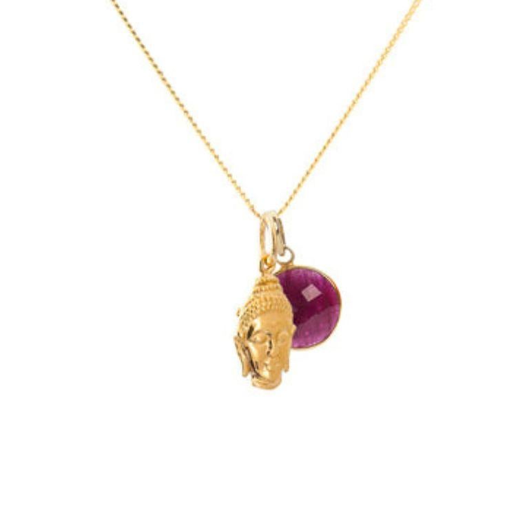 18K Gold Buddha Amulet + Lapis Lazuli Third Eye Chakra Pendant Necklace For Sale 1