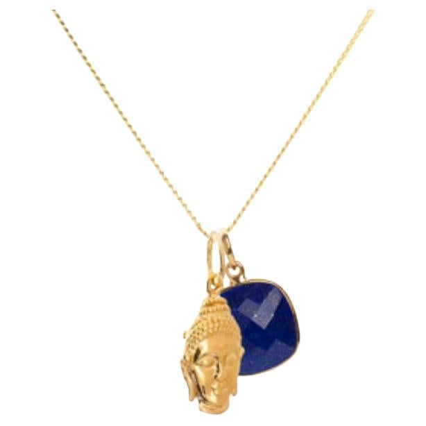 18K Gold Buddha Amulet + Lapis Lazuli Third Eye Chakra Pendant Necklace For Sale