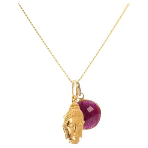18K Gold Buddha Amulet + Ruby Root Chakra Pendant Necklace by Elizabeth Raine For Sale