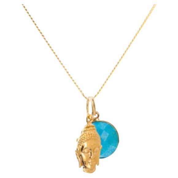 Collier pendentif chakra en or 18 carats, amulettes de Bouddha et turquoise