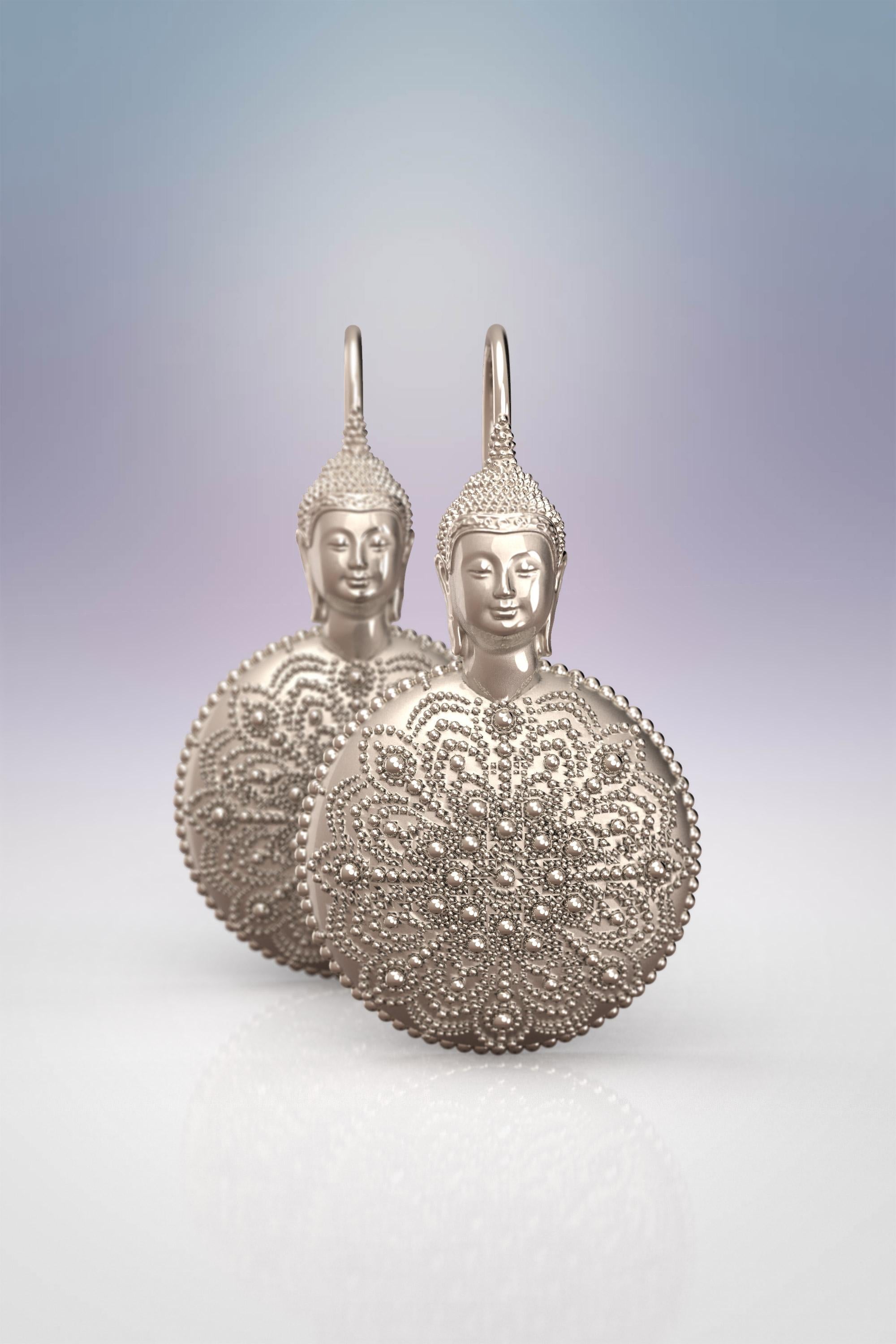 18k Gold Buddha Earrings, Meditation Gift, Spiritual Jewelry Made in Italy For Sale 5