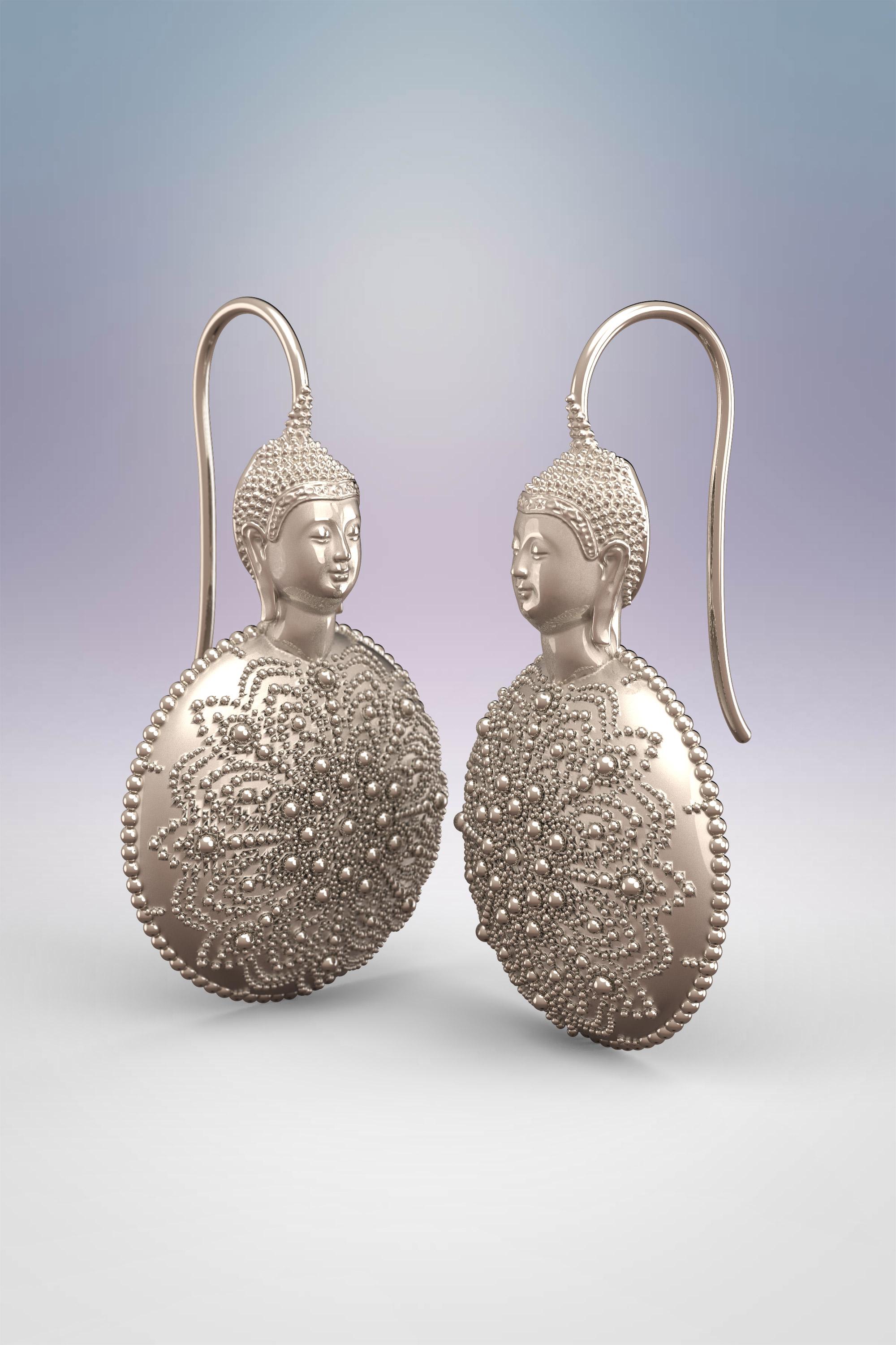 18k Gold Buddha Earrings, Meditation Gift, Spiritual Jewelry Made in Italy For Sale 6