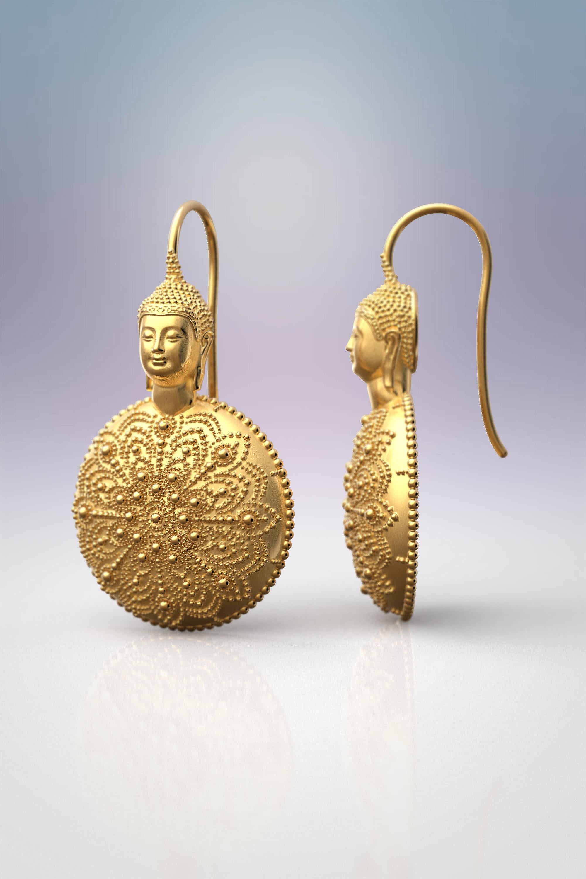 Women's or Men's 18k Gold Buddha Earrings, Meditation Gift, Spiritual Jewelry Made in Italy For Sale