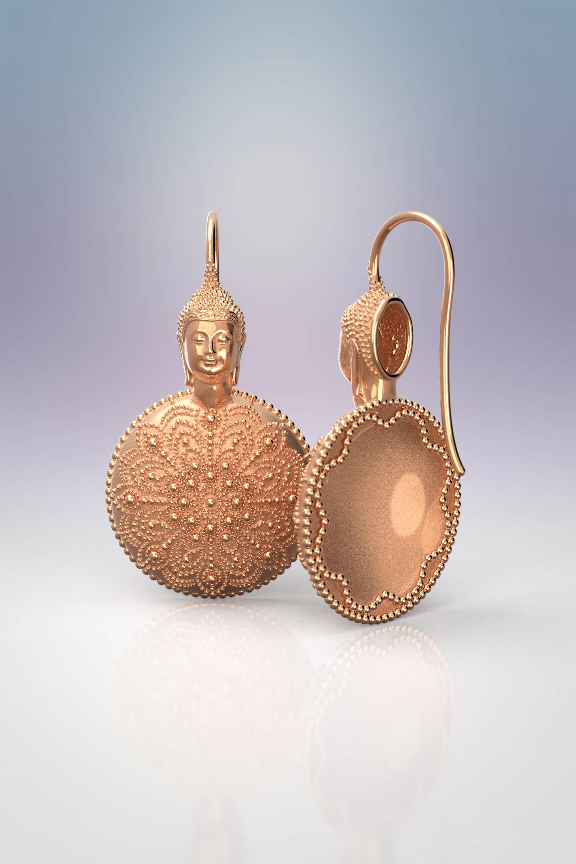 18k Gold Buddha Earrings, Meditation Gift, Spiritual Jewelry Made in Italy For Sale 1