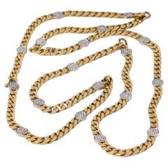 18K Gold Bulgari Diamond Long Chain Necklace