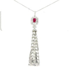 18k Gold Burmese Ruby Cts 0.62 and Diamond Cts 3.63 Tassel Necklace