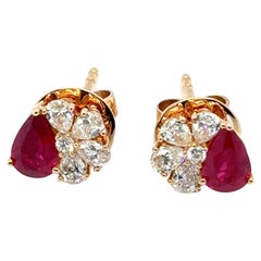 18k Gold Burmese Ruby Cts 0.83 and Diamond Petal Earrings