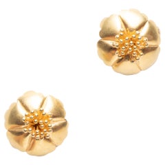 Used 18k Gold Button Flower Earrings