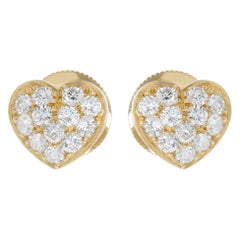18k gold Bvlgari diamond pave heart earrings