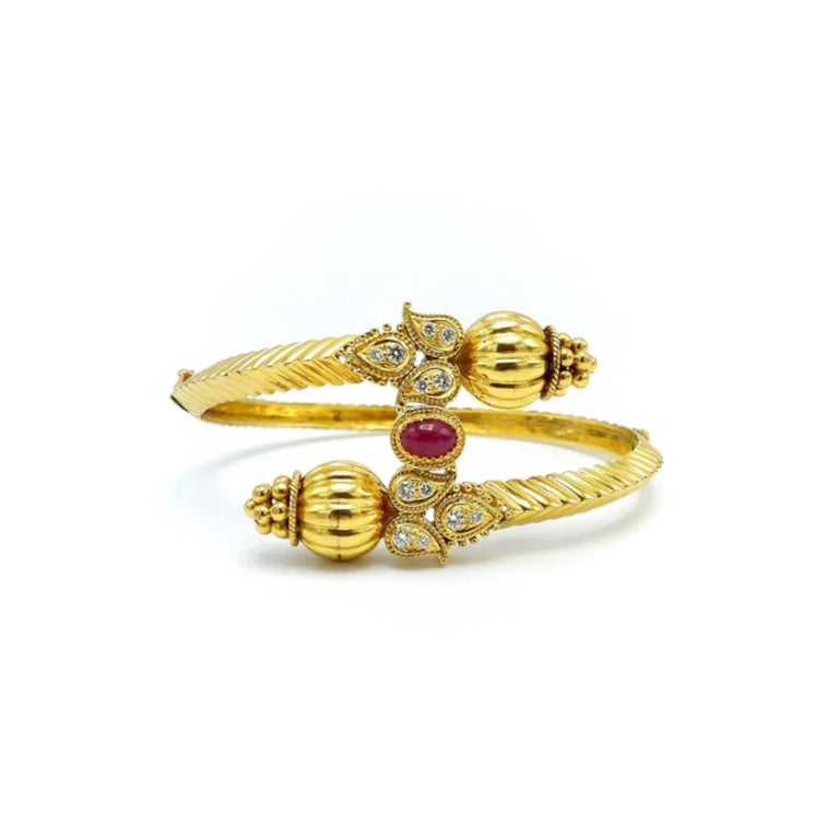 Bracelet Or 18 Carats Jaune Et Blanc - Diamants 1.30 Carat Et Rubis, Occasion Très Bon état