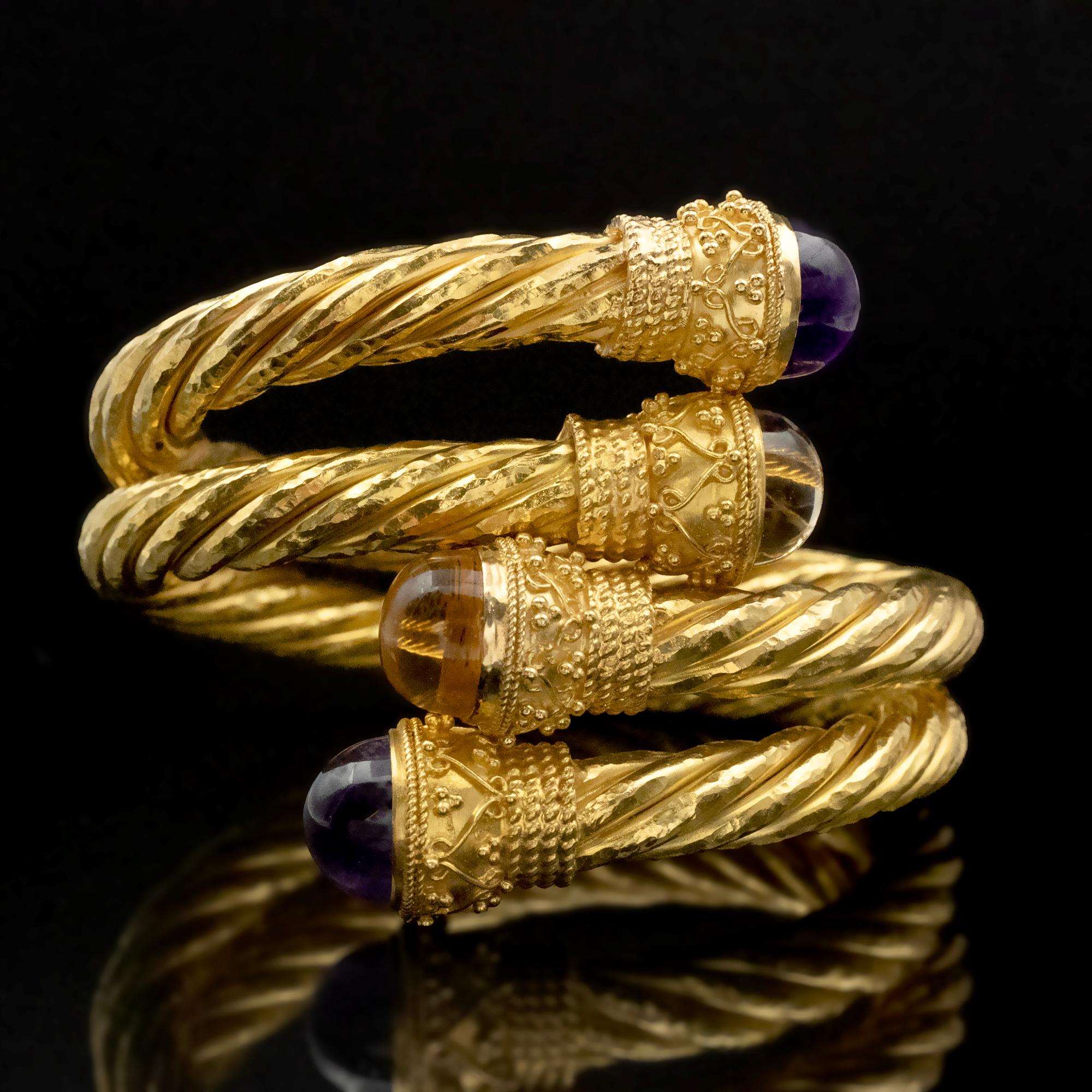 Donna Bracciale con ametista e citrino in stile bizantino in oro 18K in vendita