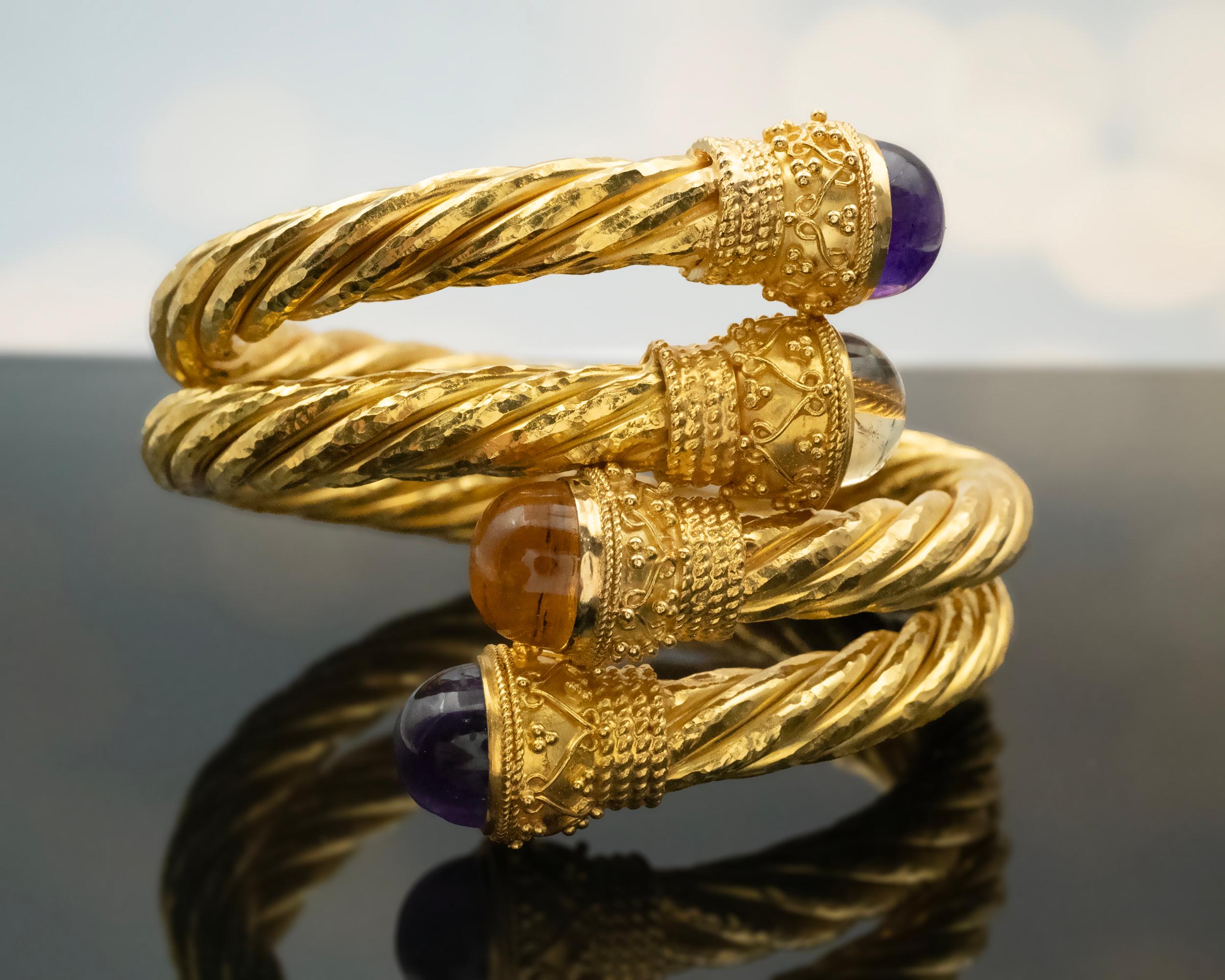 Bracciale con ametista e citrino in stile bizantino in oro 18K in vendita 1