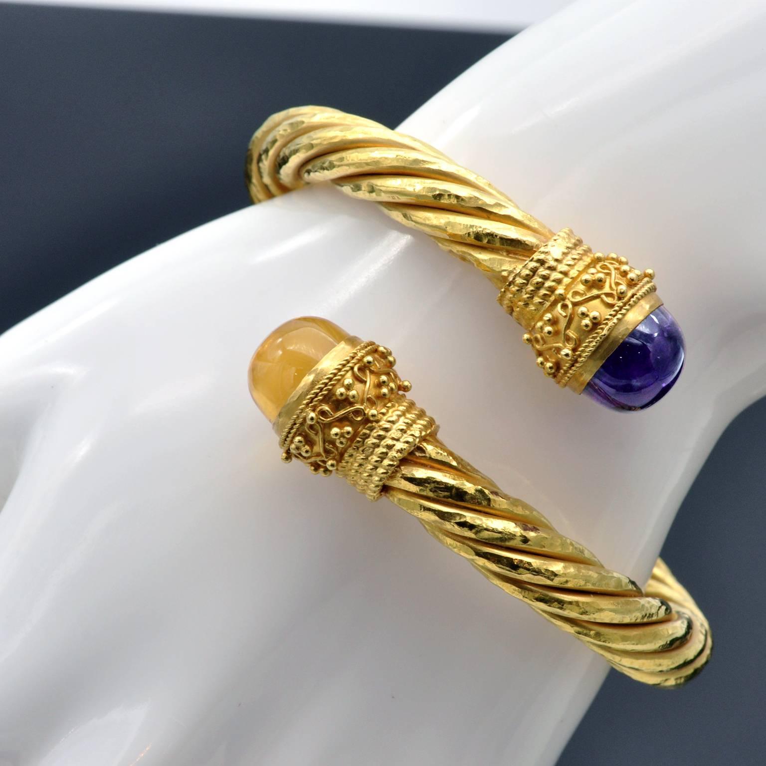 Bracciale con ametista e citrino in stile bizantino in oro 18K in vendita 2