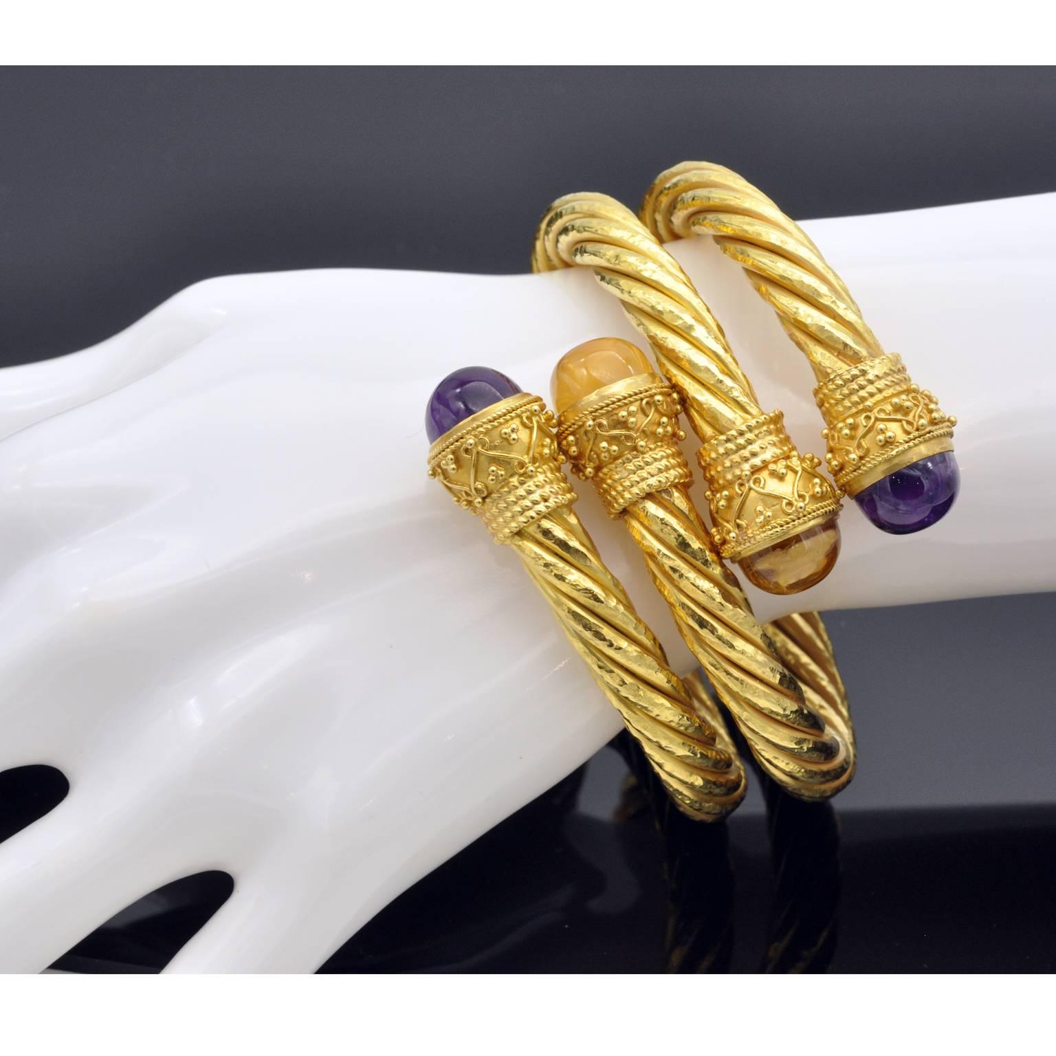 Bracciale con ametista e citrino in stile bizantino in oro 18K in vendita 3