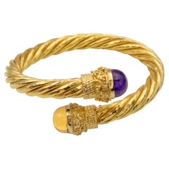 18K Gold Byzantine Style Amethyst & Citrine Cuff Bracelet