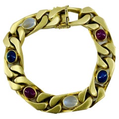 Vintage 18k Gold Cabochon Sapphire Moonstone Ruby Bracelet