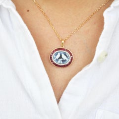 Calibre Cut Burma Ruby Diamond Carved Love Birds Agate Cameo Yellow Gold Pendant