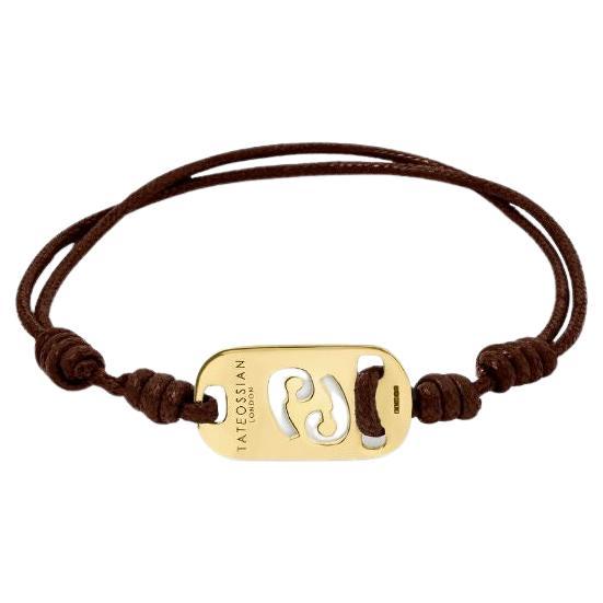 18K Gold Cancer Bracelet with Brown Cord