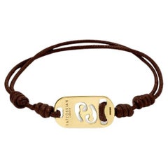 18K Gold Cancer Bracelet with Brown Cord