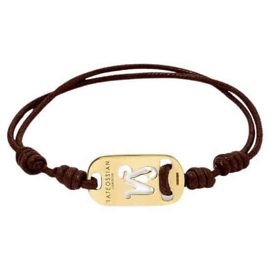 18K Gold Capricorn Bracelet with Brown Cord For Sale