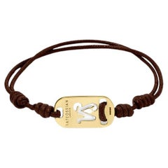 18K Gold Capricorn Bracelet with Brown Cord