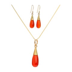 18K Gold Carnelian Sacral Chakra Droplet Necklace and Earring Set