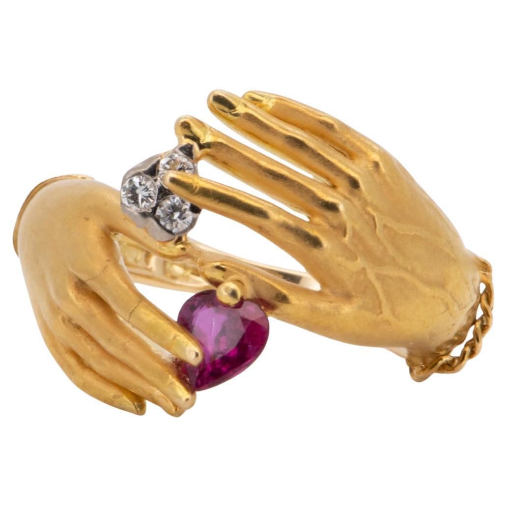 18K Gold Carrera y Carrera Damen- und Herrenhandring mit Rubin Diamant Saphir im Angebot